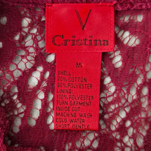 Cristina Tunic Red Floral Lace Sheer Button Front Bell Sleeve Fairy Glam Shirt - Picture 8 of 12